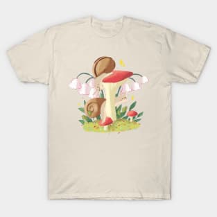 Cute snails on mashroom drawing T-Shirt